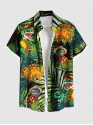 Chemise Imprimé Dinosaure et Feuille Tropicale à Boutons Grande Taille avec Poche pour Homme - Vert profond 4XL