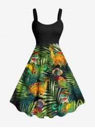 Plus Size Tropical Leaf Dinosaur Print Hawaii Tank Dress -  