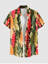 Plus Size Colorful Coconut Tree Colorblock Print Hawaii Button Pocket Shirt For Men -  