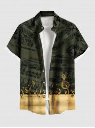 Plus Size Music Symbol Print Hawaii Ombre Button Pocket Shirt For Men -  