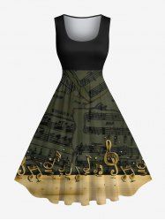 Robe Vintage Trapèze Ombrée Imprimé Notes de Musique Grande Taille - Noir S