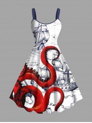 Robe Débardeur Hawaii Grande Taille Imprimé Voilier et Léopard - Blanc XS