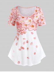Plus Size Floral Petal Print Women T-shirt -  