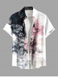Plus Size Contrast Color Flowers Print Buttons Pocket Hawaii Shirt For Men -  