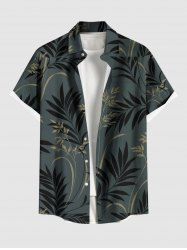 Plus Size Tropical Leaf Flowers Print Buttons Pocket Hawaii Shirt For Men -  