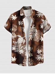 Chemise Hawaiienne Grande Taille Imprimé Feuilles Tropicales Florales - café 3XL