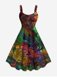 Plus Size Colorful Ocean Currents Tie Dye Print Hawaii Tank Dress -  