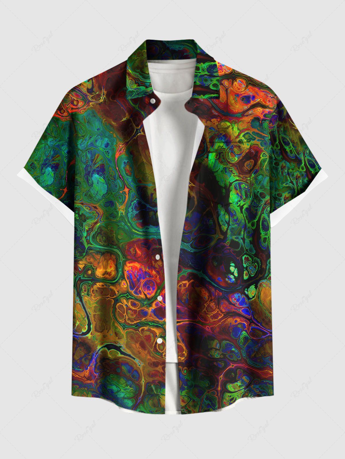 Sale Plus Size Colorful Ocean Currents Tie Dye Print Buttons Pocket Hawaii Shirt For Men  