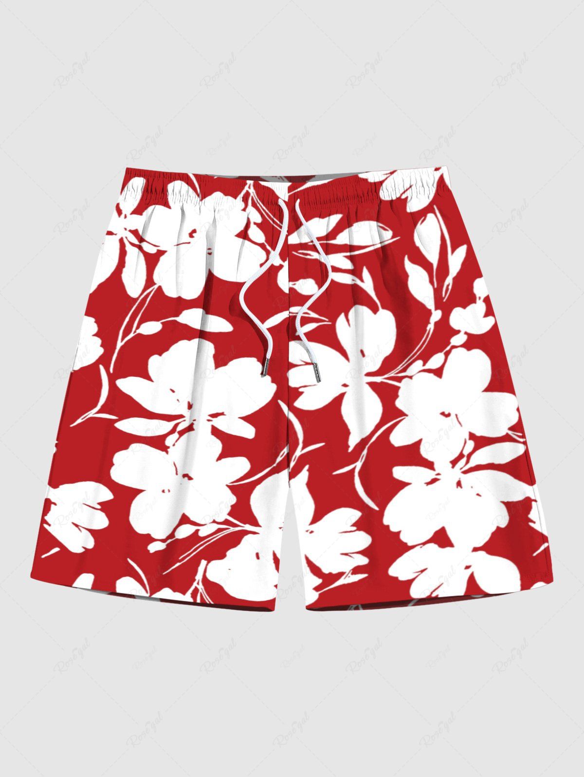 Online Plus Size Tropical Flowers Print Hawaii Beach Shorts For Men  