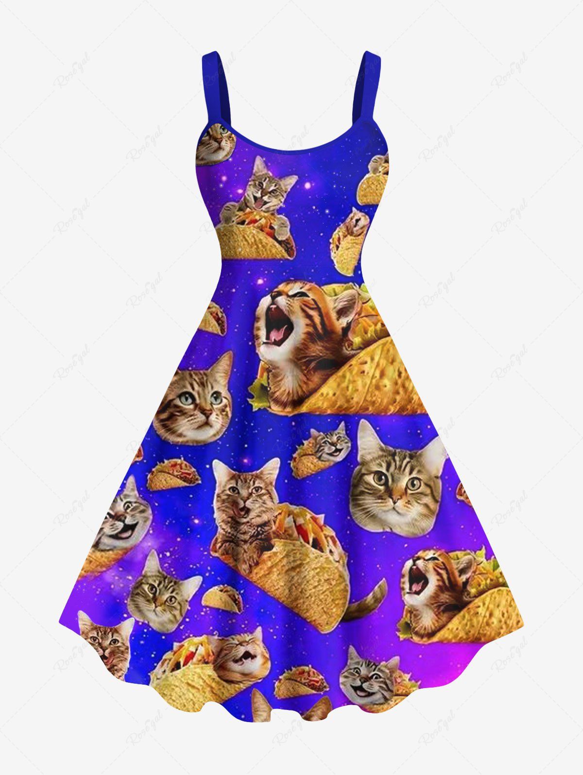 Fashion Plus Size Galaxy Ombre Cat Potato Chips Print Hawaii Tank Dress  