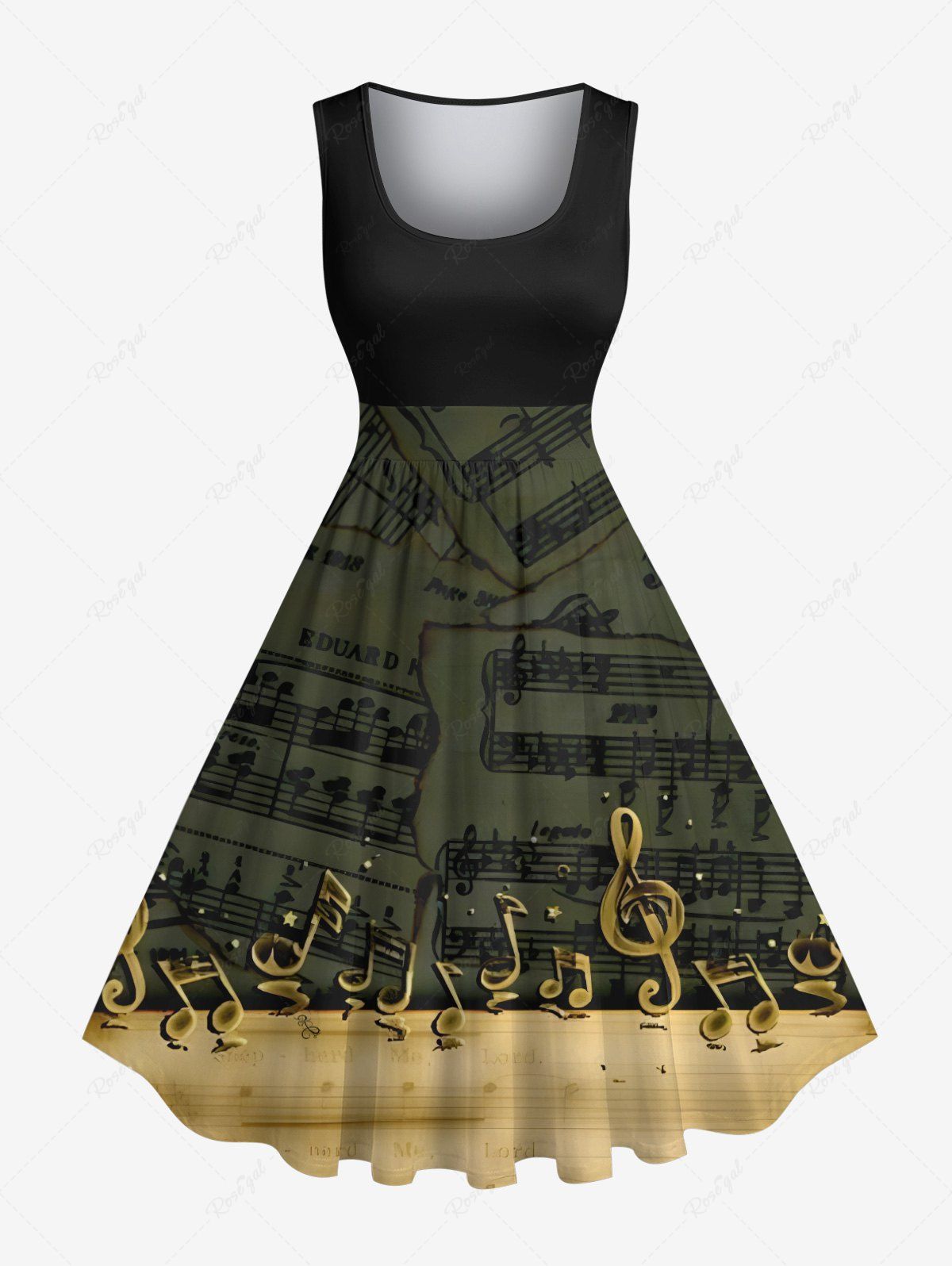 Sale Plus Size Music Symbol Print Hawaii Ombre 1950s Vintage Swing A Line Dress  