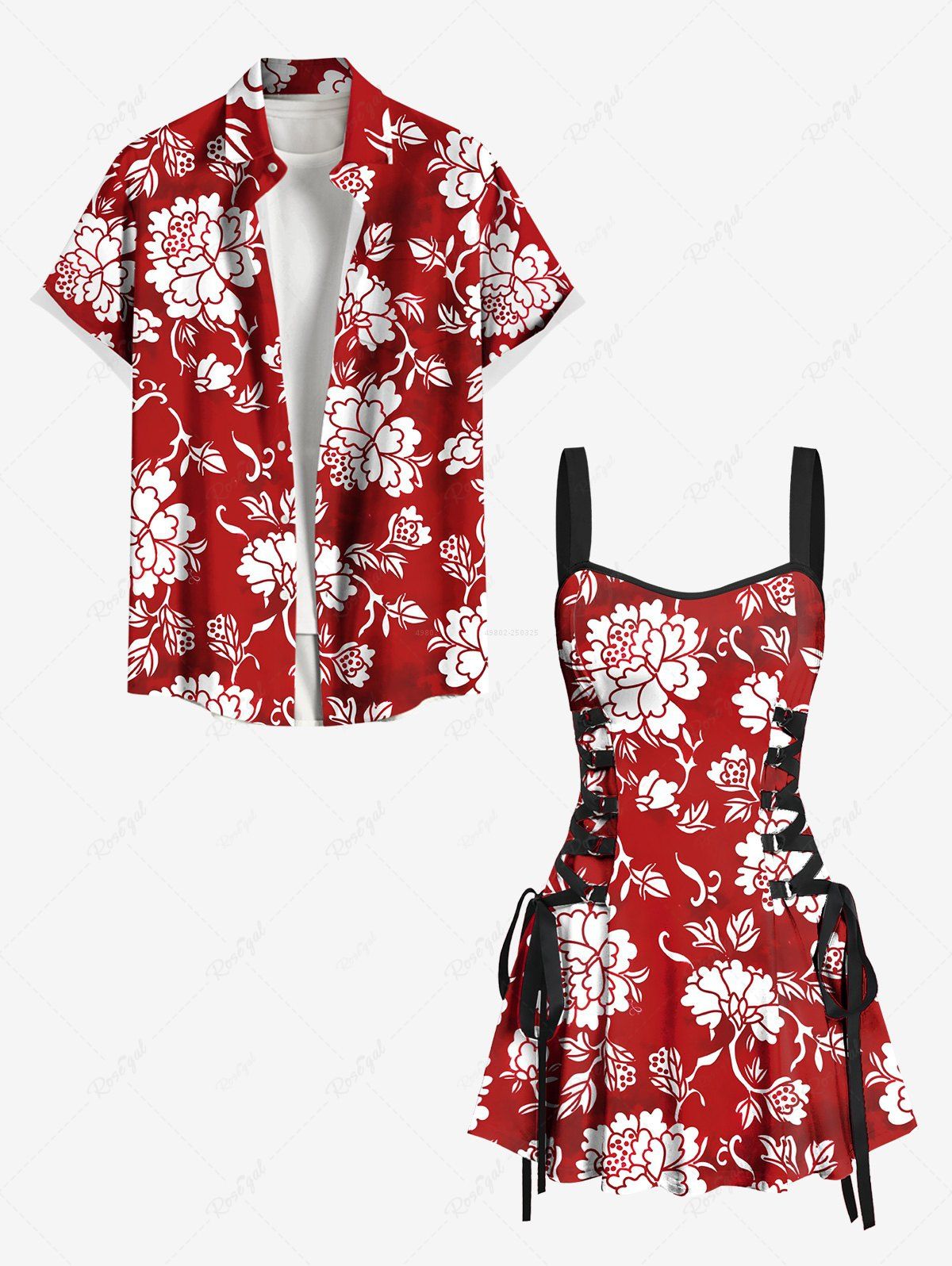 Fashion Floral Leaves Two Tone Print Matching Hawaii Beach Outfit For Couples  