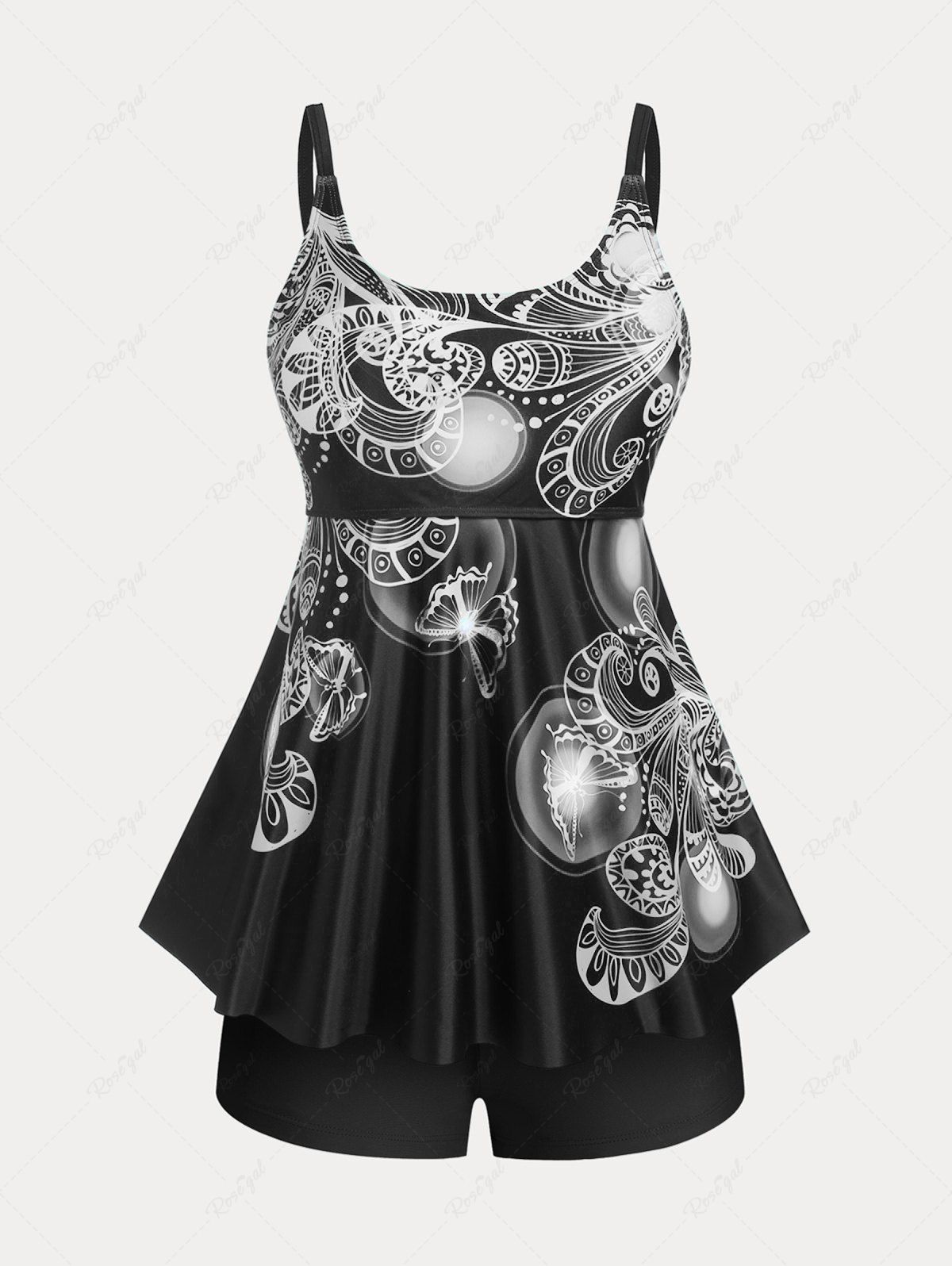 Hot Plus Size & Curve Butterfly Padded Boyleg Modest Tankini  Swimsuit  