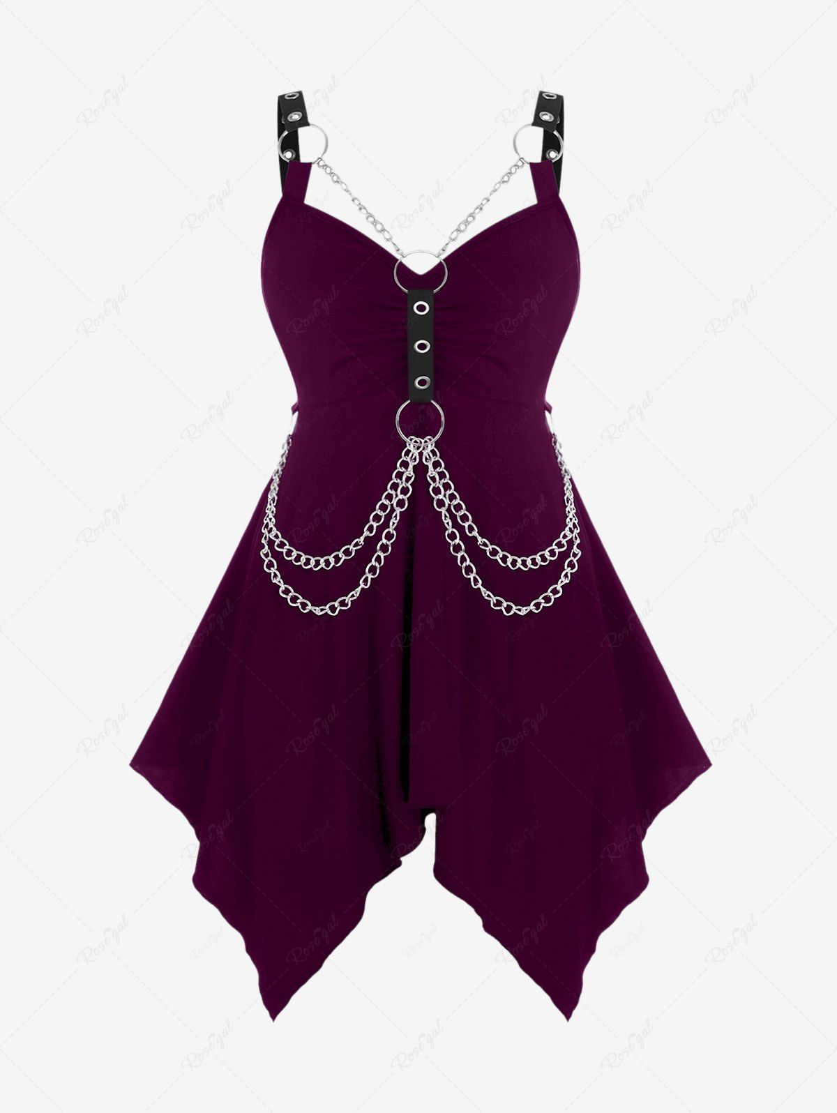 Outfits Plus  Size Gothic O Ring Chains Handkerchief Tank Top  