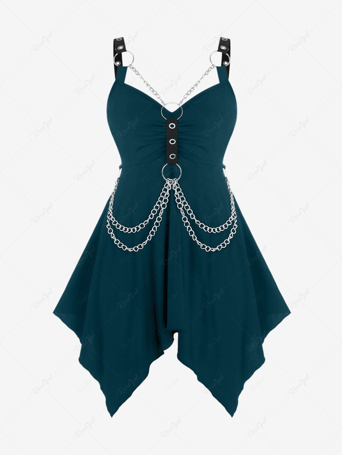 Shop Plus  Size Gothic O Ring Chains Handkerchief Tank Top  