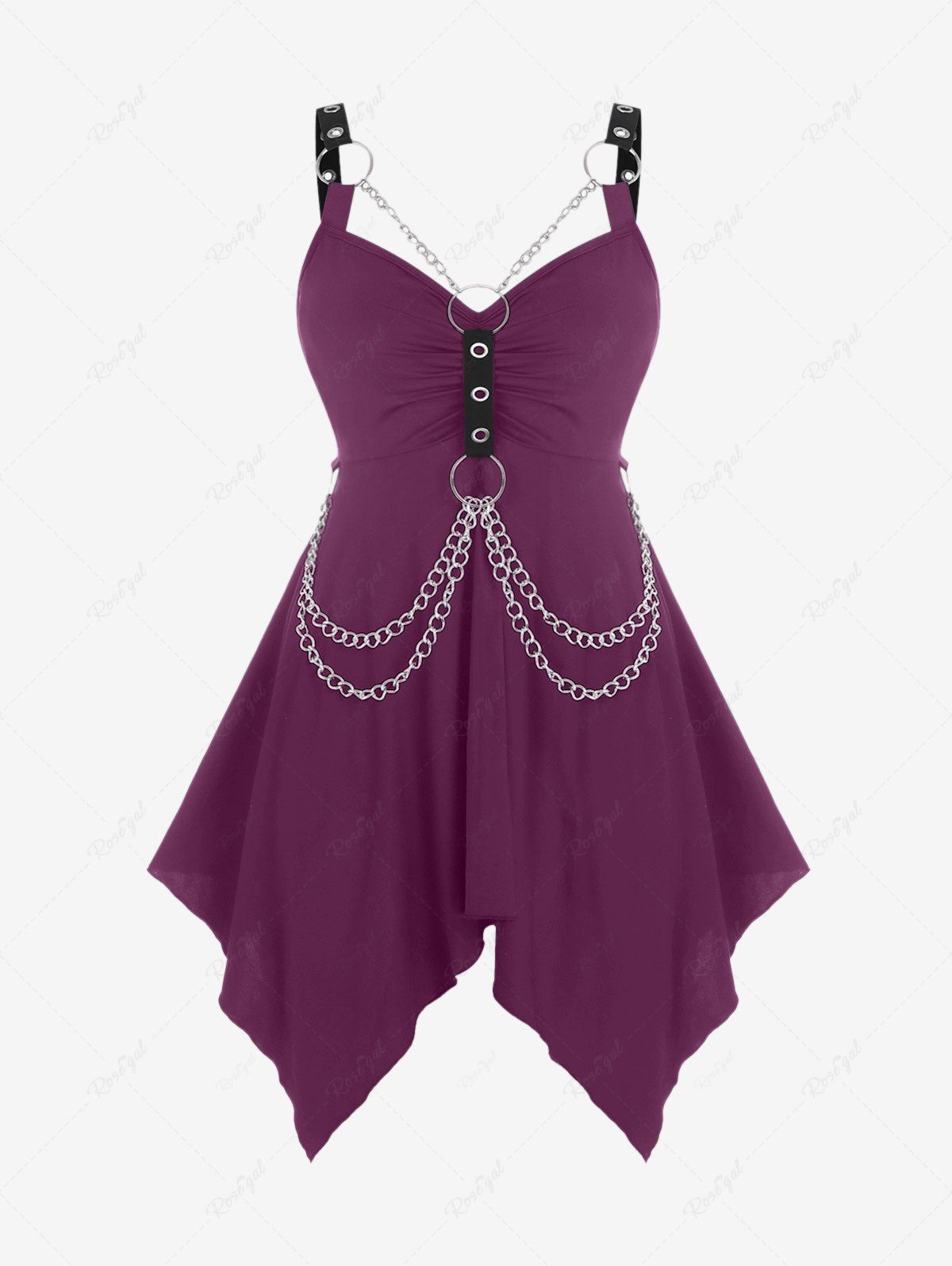 Outfit Plus  Size Gothic O Ring Chains Handkerchief Tank Top  