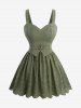 Hollow Out Embroidery Lace Trim Tank Top and Buttons Wide Leg Pants Plus Size Outfit -  