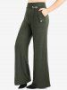 Hollow Out Embroidery Lace Trim Tank Top and Buttons Wide Leg Pants Plus Size Outfit -  