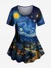 Oil Painting Swirls Galaxy Moon Mountains Print Plus Size Matching Set -  