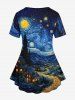 Oil Painting Swirls Galaxy Moon Mountains Print Plus Size Matching Set -  
