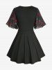 Flower Leaf Print Twist PU Strap 2 in 1 Blouse and Split Lace Up Pocket Flare Pants Plus Size Outfit -  
