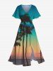 Coconut Tree Ombre Sky Print Plus Size Matching Hawaii Beach Outfit For Couples -  