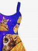 Galaxy Ombre Cat Potato Chips Print Plus Size Matching Hawaii Beach Outfit For Couples -  