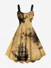 Distressed Vintage Map Sailboat Cruise Print Plus Size Matching Beach Shirts and Dress Outfit For Couples -  