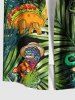 Plus Size Tropical Leaf Dinosaur Print Buttons Pocket Hawaii Shirt For Men -  