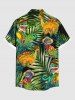 Chemise Imprimé Dinosaure et Feuille Tropicale à Boutons Grande Taille avec Poche pour Homme - Vert profond 4XL
