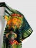 Chemise Imprimé Dinosaure et Feuille Tropicale à Boutons Grande Taille avec Poche pour Homme - Vert profond 4XL