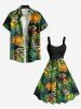 Plus Size Tropical Leaf Dinosaur Print Hawaii Tank Dress -  