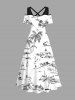 Plus Size Coconut Tree Ship Seascape Print Cold Shoulder Crisscross Hawaii Cruise Maxi Dress -  