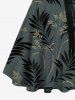 Plus Size Tropical Leaf Flowers Print Buttons Turn Down Collar Hawaii Dress With Belt -  