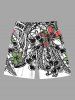 Plus Size Flowers Print Hawaii Beach Shorts For Men -  