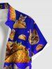 Plus Size Galaxy Ombre Cat Potato Chips Print Buttons Pocket Hawaii Shirt For Men -  