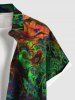 Plus Size Colorful Ocean Currents Tie Dye Print Buttons Pocket Hawaii Shirt For Men -  
