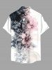 Plus Size Contrast Color Flowers Print Buttons Pocket Hawaii Shirt For Men -  