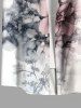 Plus Size Contrast Color Flowers Print Buttons Pocket Hawaii Shirt For Men -  