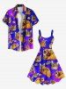 Robe Débardeur Hawaïen Ombrée Chat Galaxie Imprimés de Grande Taille - Pourpre  2X