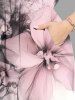 Plus Size Contrast Color Flowers Print Split Hawaii Midi Dress -  