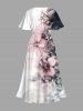 Plus Size Contrast Color Flowers Print Split Hawaii Midi Dress -  