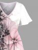 Plus Size Contrast Color Flowers Print Split Hawaii Midi Dress -  