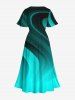 Plus Size Ombre Colorblock Curve Print Split Hawaii Midi Dress - Vert XS