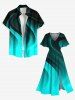 Plus Size Ombre Colorblock Curve Print Split Hawaii Midi Dress - Vert XS