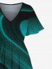 Plus Size Ombre Colorblock Curve Print Split Hawaii Midi Dress - Vert XS