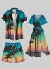 Plus Size Coconut Tree Ombre Sky Print Hawaii Drawstring Beach Shorts For Men -  