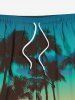 Plus Size Coconut Tree Ombre Sky Print Hawaii Drawstring Beach Shorts For Men -  