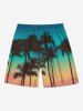 Plus Size Coconut Tree Ombre Sky Print Hawaii Drawstring Beach Shorts For Men -  