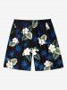 Plus Size Coconut Tree Tropical Leaves Floral Print Hawaii Drawstring Beach Shorts For Men -  